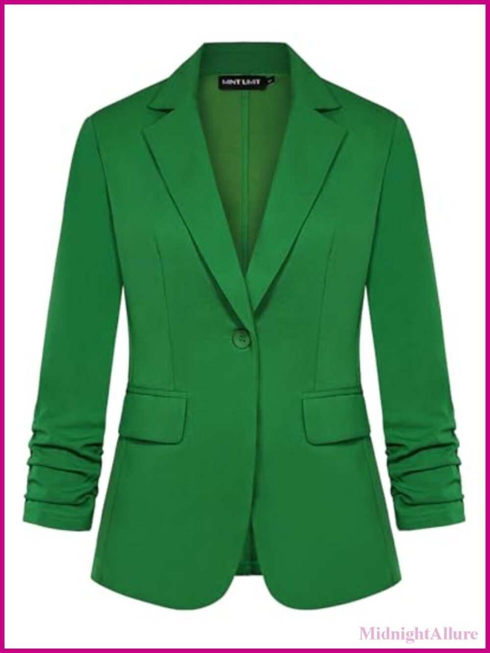 Womens 3/4 Sleeve One Button Blazer Notch Lapel Jacket Pockets